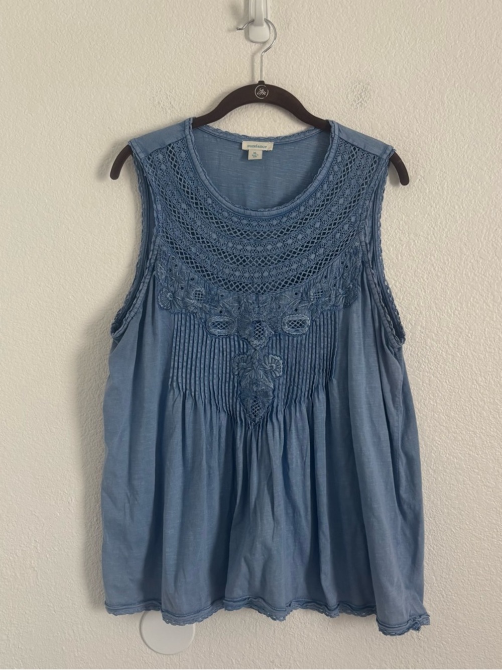 Sundance Women's Size XL Blue Crochet Embroider Sleeveless Top